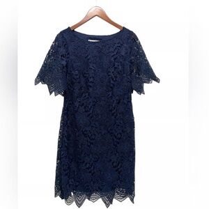 Anthropologie Charleston Navy Blue Flutter Sleeve Lace Midi Dress size 12